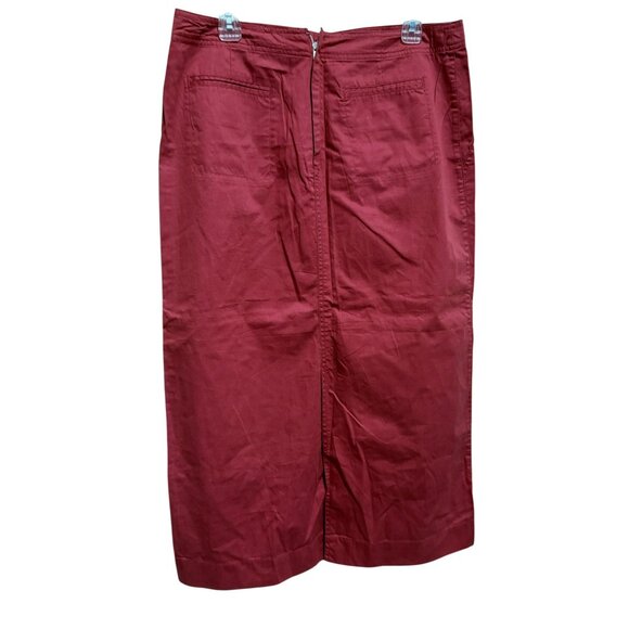 Old Navy Brick Red Cotton Maxi Skirt S 12 Side & Back Pockets, Zipper & 15" Slit - Picture 4 of 5